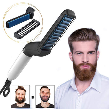 Electric Hair Straightener Brush – Quick Beard Styler Comb for Men, Hair & Beard Straightening, Detangling & Curling