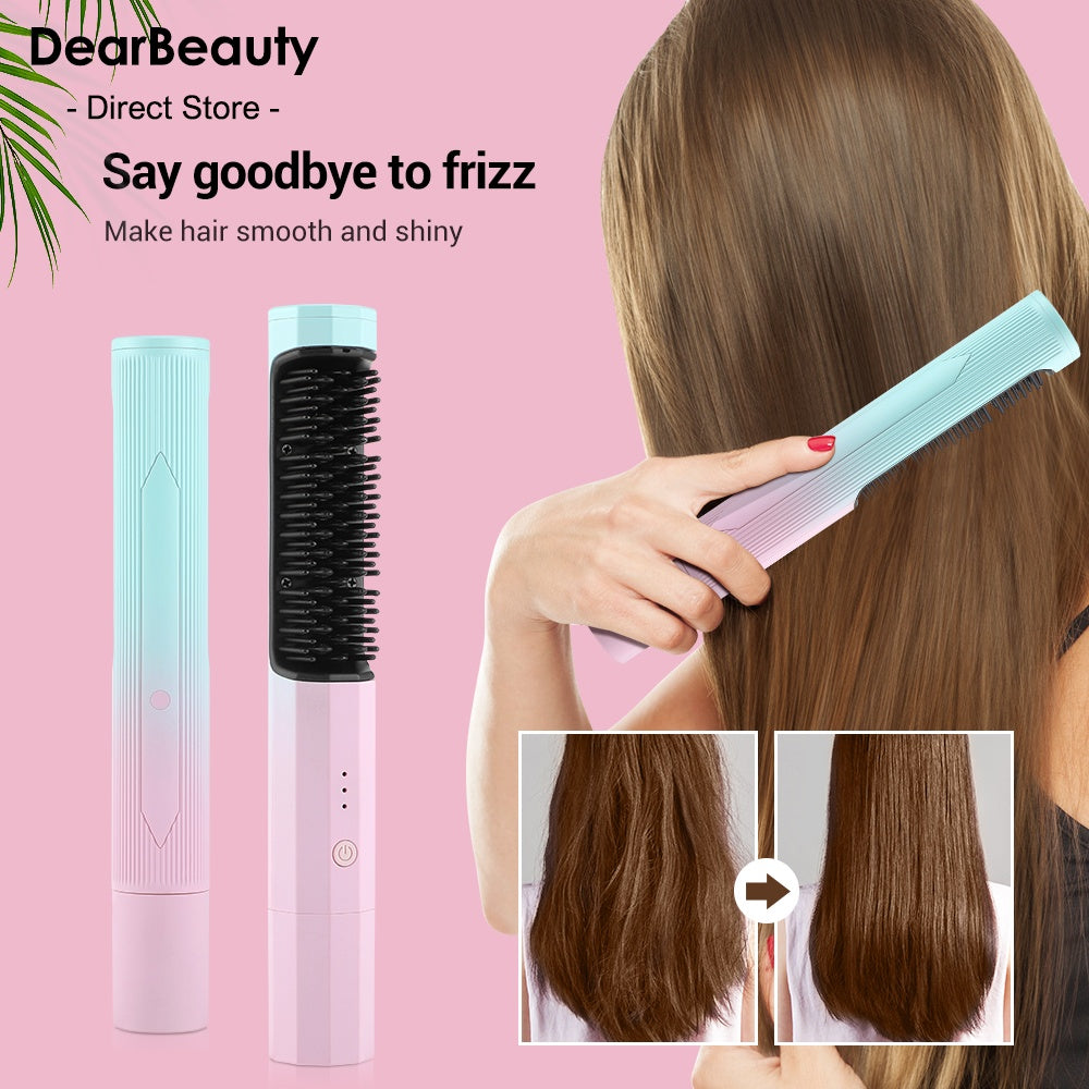 Rechargeable Hair Straightening Comb – Wireless Curler & Portable Dual-Purpose Styler with USB Charging